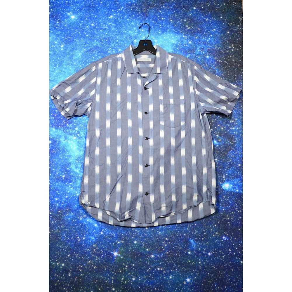 Outerknown Shirt Mens Large Blue Ikat Stripe Camp Short Sleeve Button Up